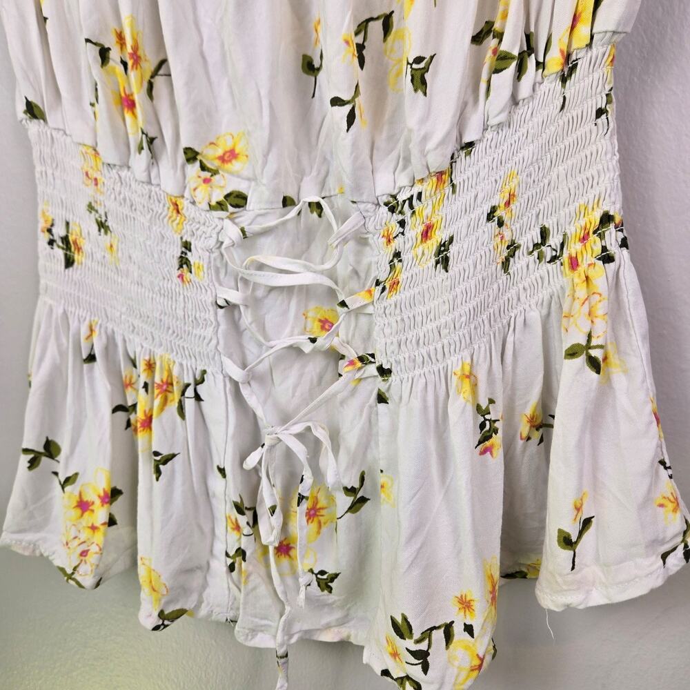 PEASANT rue+ Women's White Yellow Floral Off-Shoulder Smocked Blouse Top 2X BOHO - Picture 3 of 7